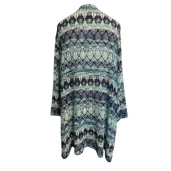 Catherines Open Cardigan Topper Womens Size 2X Teal Blue Aztec Layer Coverup - Picture 3 of 6
